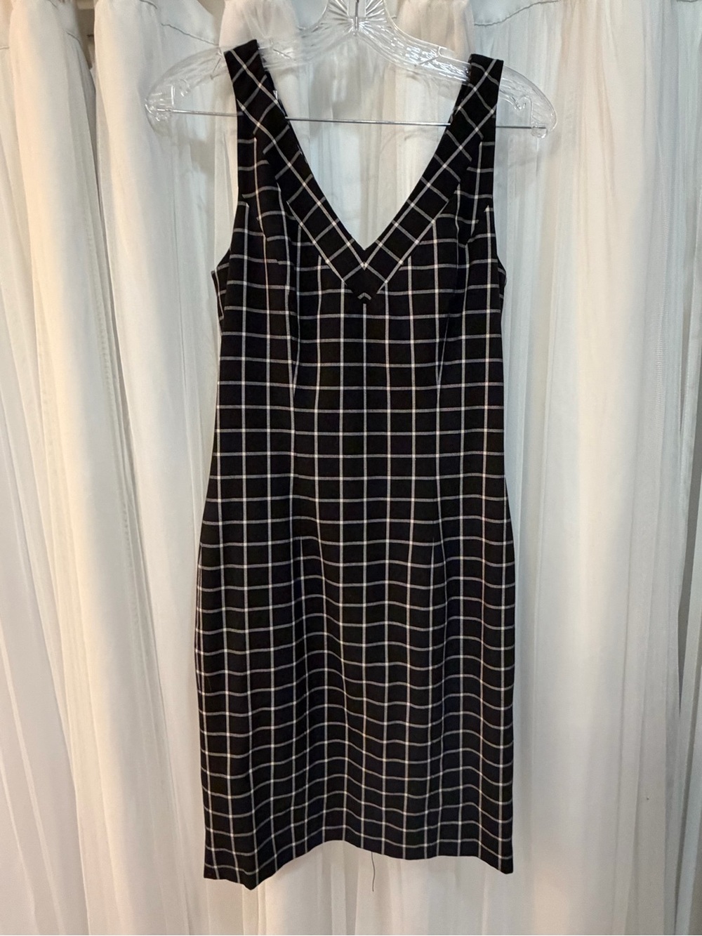 Michael Kors Black & White Windowpane V-Neck Midi Dress